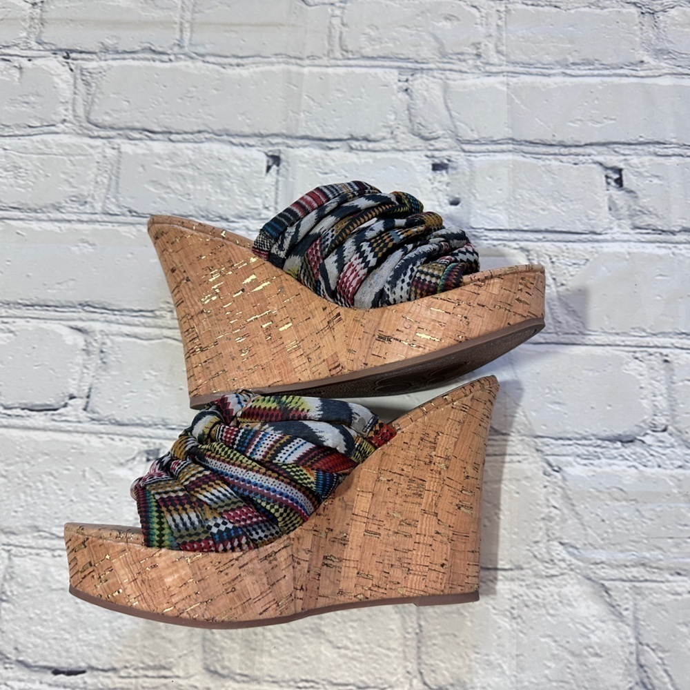 Fergie Multicolor Cork Wedge Slide Sandals
